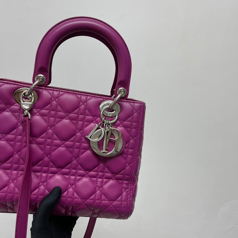 Cannage Lambskin Lady Dior Medium Bag in Violet