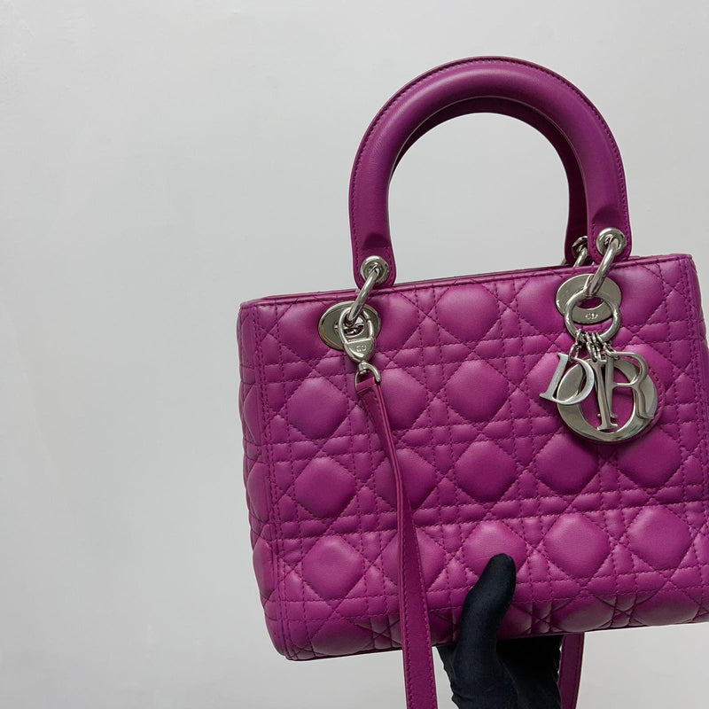Cannage Lambskin Lady Dior Medium Bag in Violet