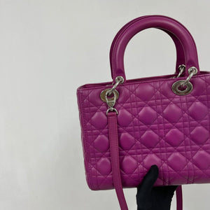 Cannage Lambskin Lady Dior Medium Bag in Violet