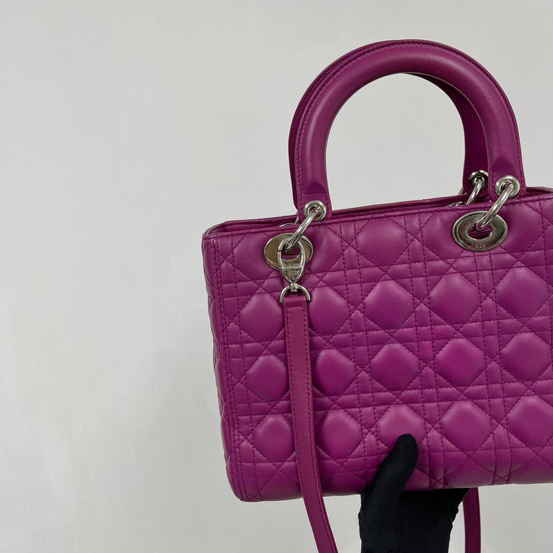 Cannage Lambskin Lady Dior Medium Bag in Violet