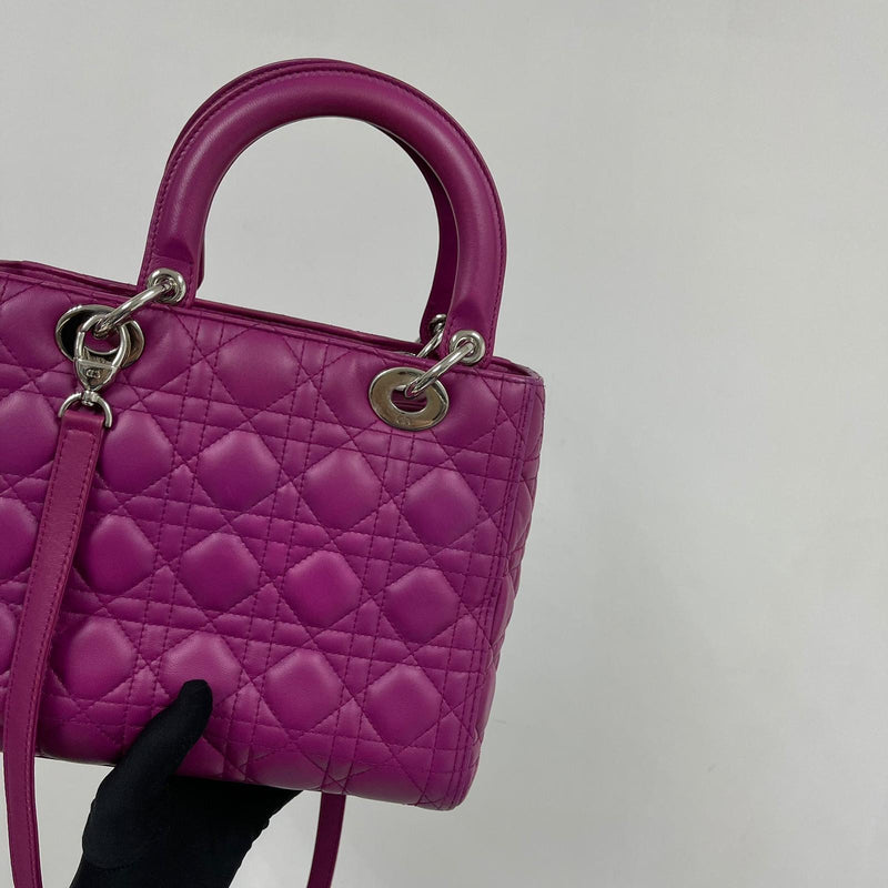 Cannage Lambskin Lady Dior Medium Bag in Violet