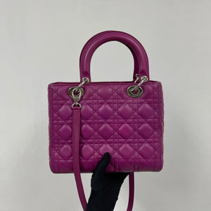 Cannage Lambskin Lady Dior Medium Bag in Violet