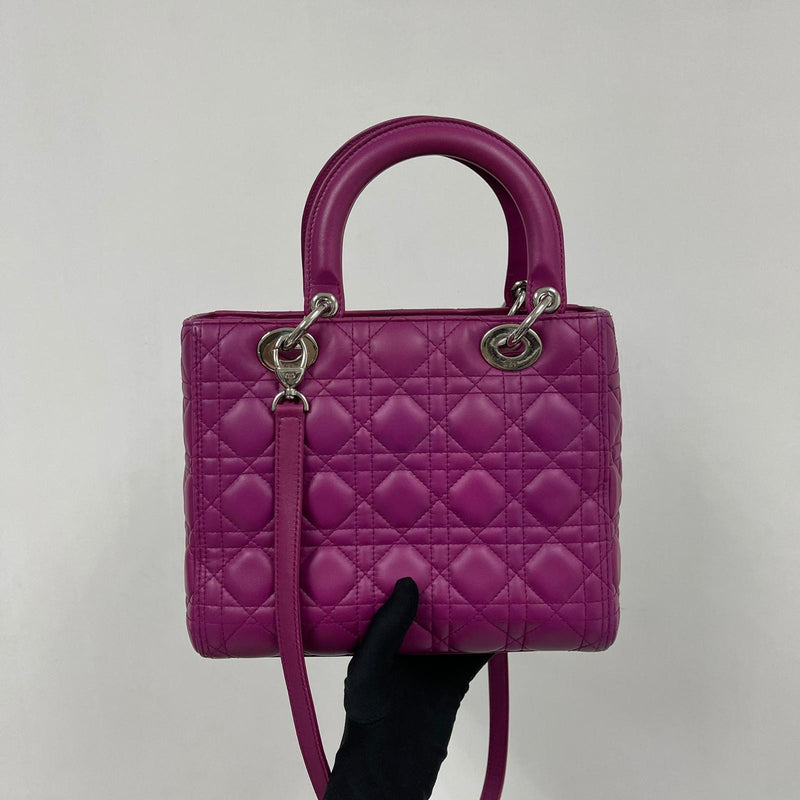 Cannage Lambskin Lady Dior Medium Bag in Violet