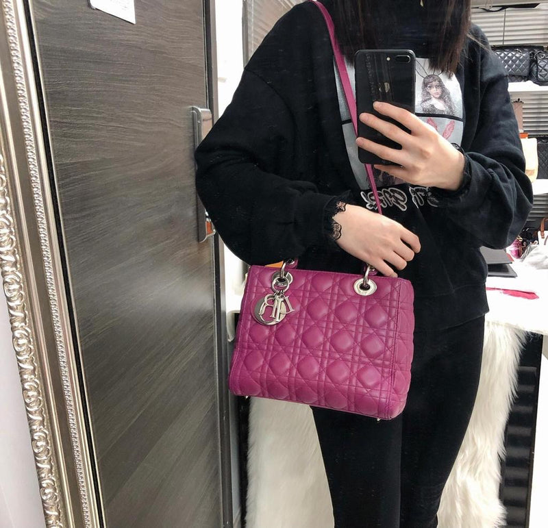 Cannage Lambskin Lady Dior Medium Bag in Violet