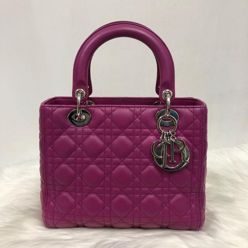 Cannage Lambskin Lady Dior Medium Bag in Violet