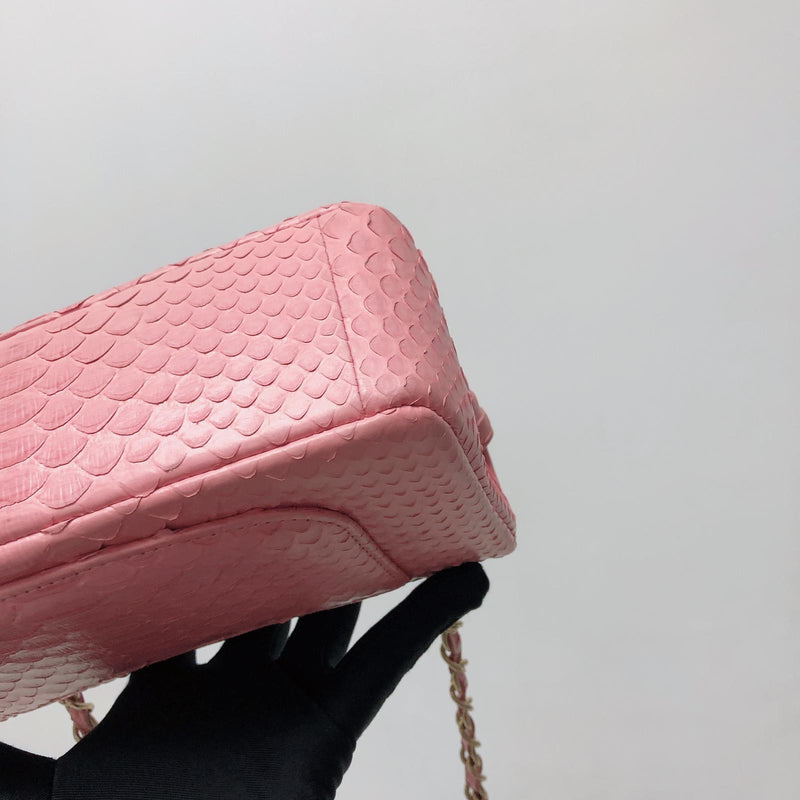 Chanel hot pink python boy bag, with champagne gold hardware