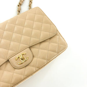 Vintage Jumbo Flap Bag in Beige Caviar Leather