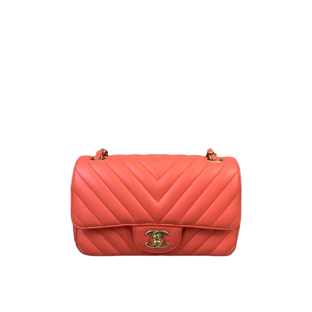 Mini Rectangular Chevron Lambskin Orange GHW