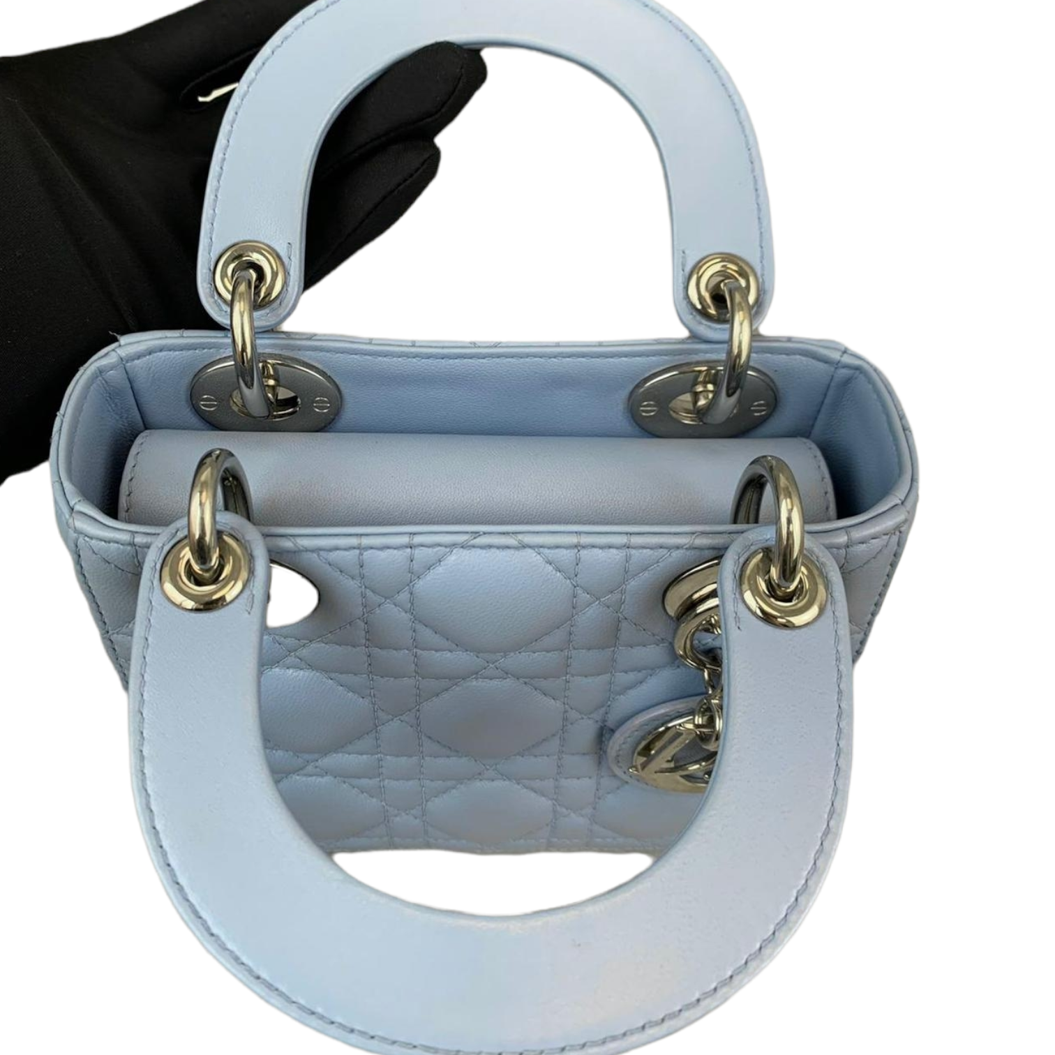 Christian Dior Mini Lady Dior Lambskin Blue SHW Bag Religion
