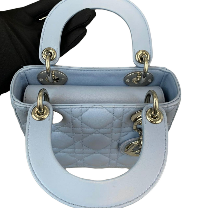 Mini Lady Dior Lambskin Baby Blue SHW