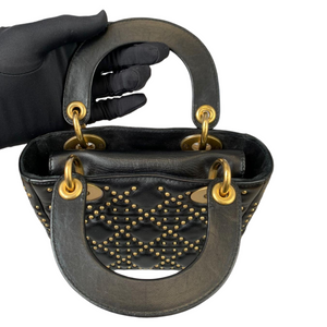 Mini Supple Lady Dior Studded Lambskin Black GHW