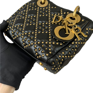 Mini Supple Lady Dior Studded Lambskin Black GHW