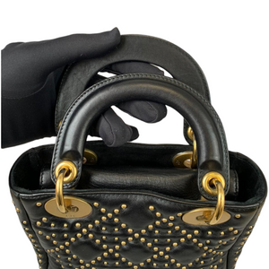 Mini Supple Lady Dior Studded Lambskin Black GHW