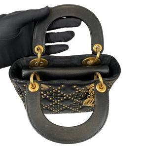 Mini Supple Lady Dior Studded Lambskin Black GHW