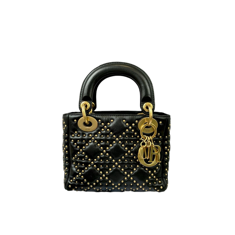 Mini Supple Lady Dior Studded Lambskin Black GHW