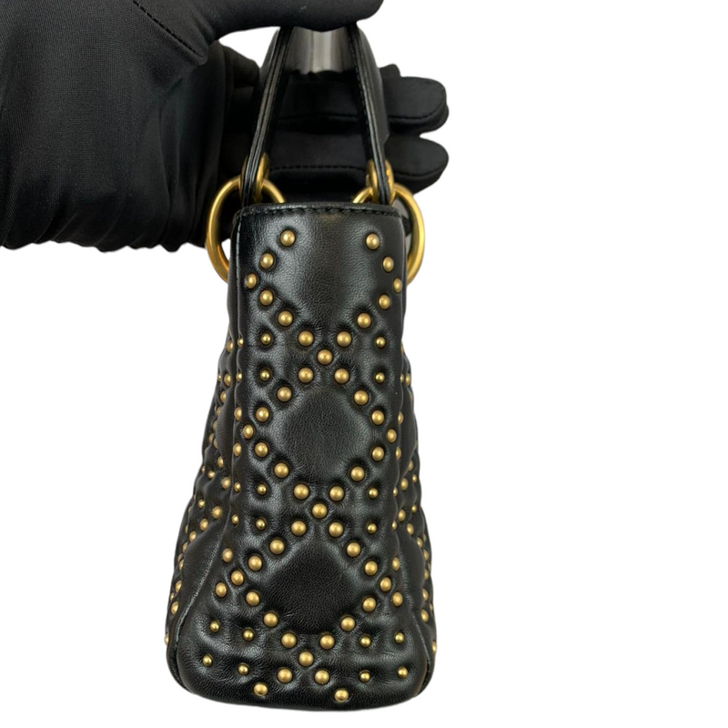 Mini Supple Lady Dior Studded Lambskin Black GHW