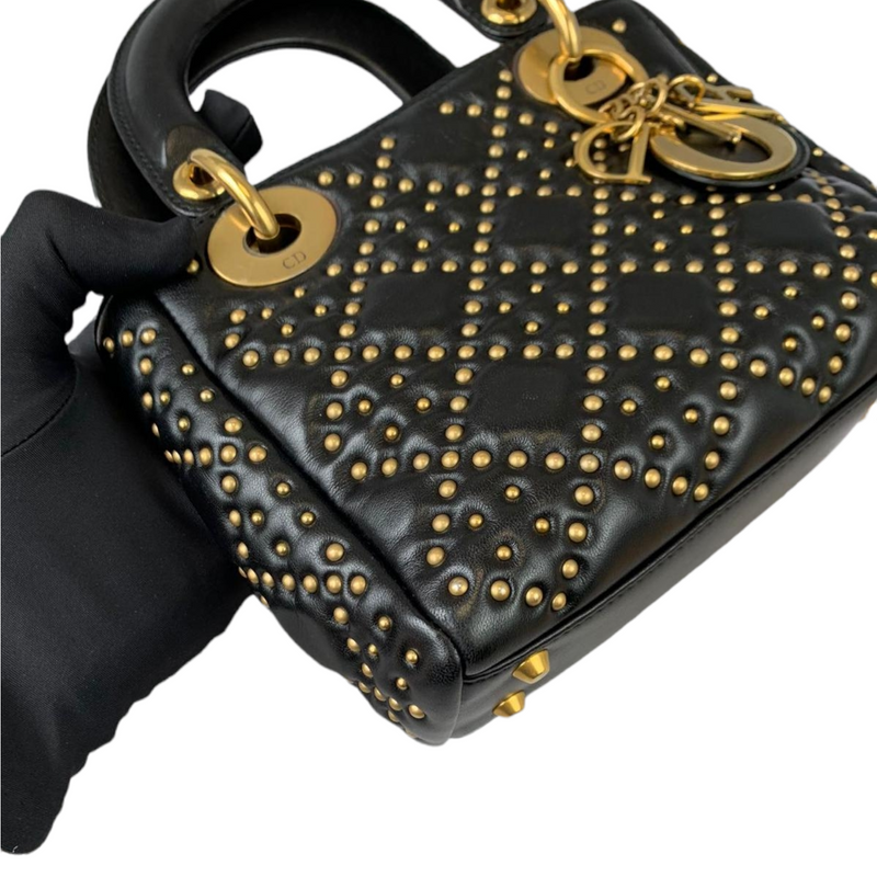 Mini Supple Lady Dior Studded Lambskin Black GHW