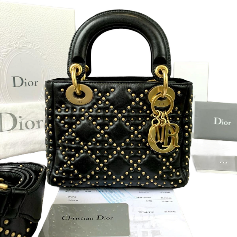 Christian Dior Grey Studded Leather Lady Dior Small Q9B03UCIEH000