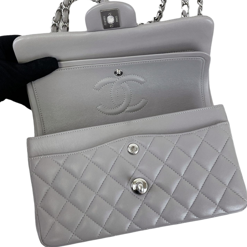 Small Classic Double Flap Lambskin Grey SHW