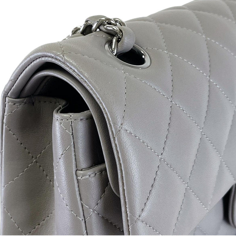 Small Classic Double Flap Lambskin Grey SHW