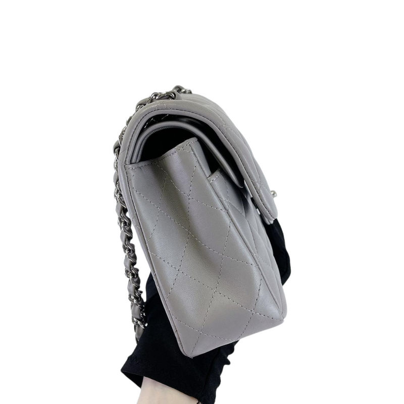 Small Classic Double Flap Lambskin Grey SHW