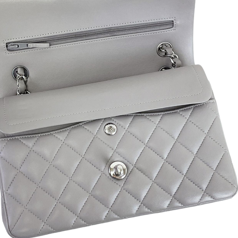 Small Classic Double Flap Lambskin Grey SHW