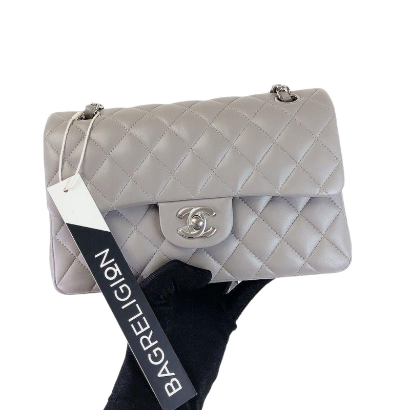 Small Classic Double Flap Lambskin Grey SHW