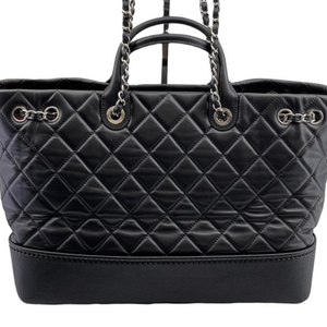 Large Drawstring Shopping Tote Quilted Calfskin and Caviar Black GHW