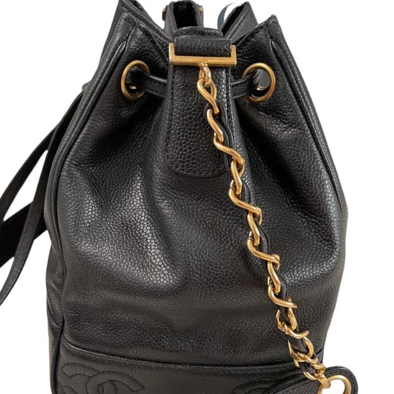 CHANEL CC Logo Drawstring Chain Bucket Bag Black Caviar Vintage Crossbody  34069  eBay