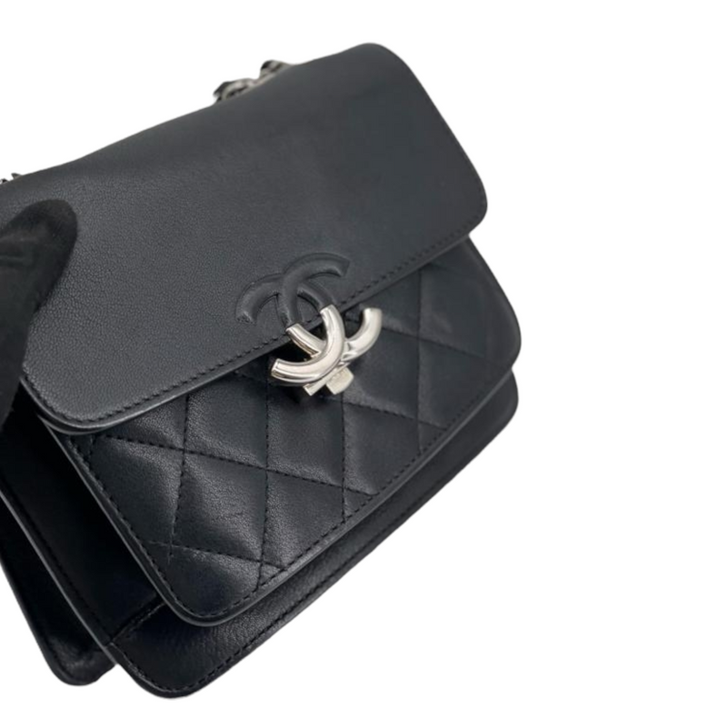 Mini CC Box Flap Grained Calfskin Black SHW