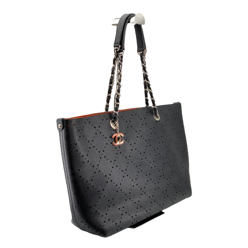 CHANEL Perforated Grained Calfskin Large Shopping Tote Black