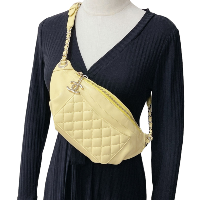 Quilted Calfskin Yellow Belt Bag GHW Bag Religion