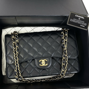 Jumbo Double Flap Caviar Black GHW