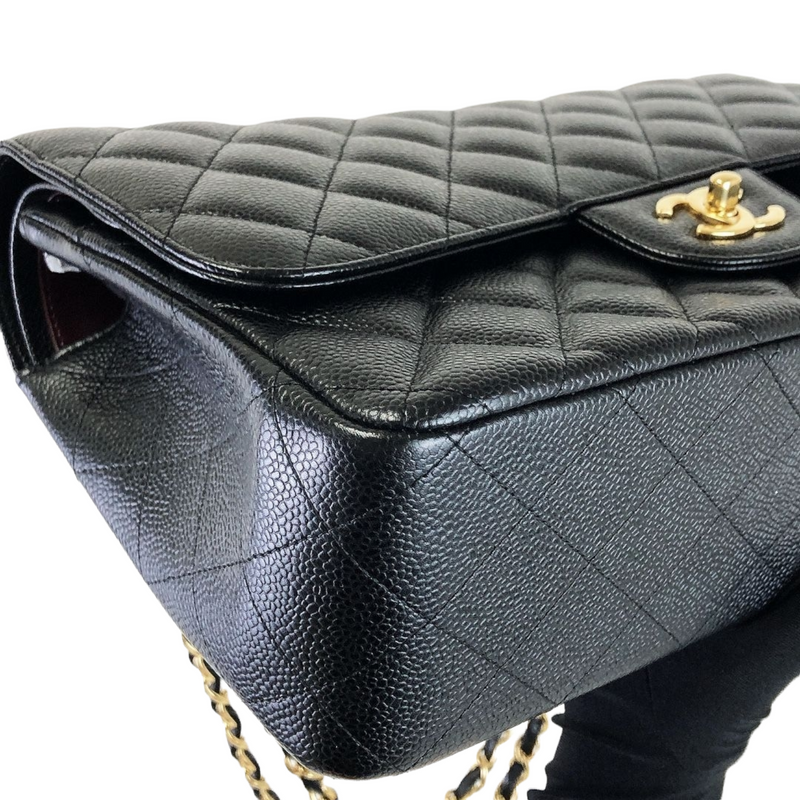 Chanel Black Lambskin Leather Jumbo Double Flap GHW Handbag