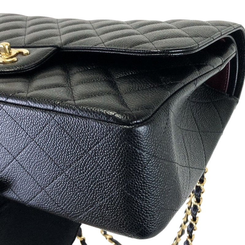 Jumbo Double Flap Caviar Black GHW