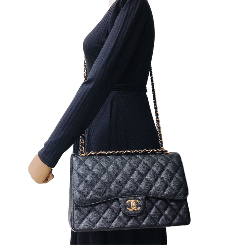 Mademoiselle Chanel Jumbo Caviar GHW Black Leather ref.203189 - Joli Closet