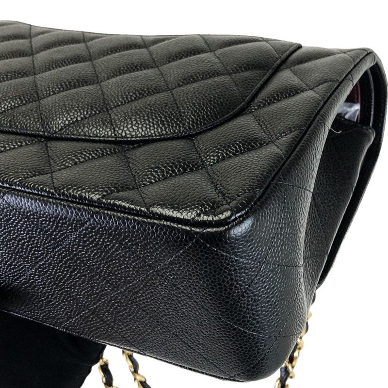 Jumbo Double Flap Caviar Black GHW