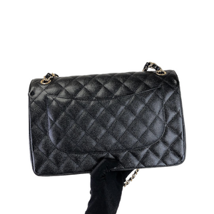 Jumbo Double Flap Caviar Black GHW