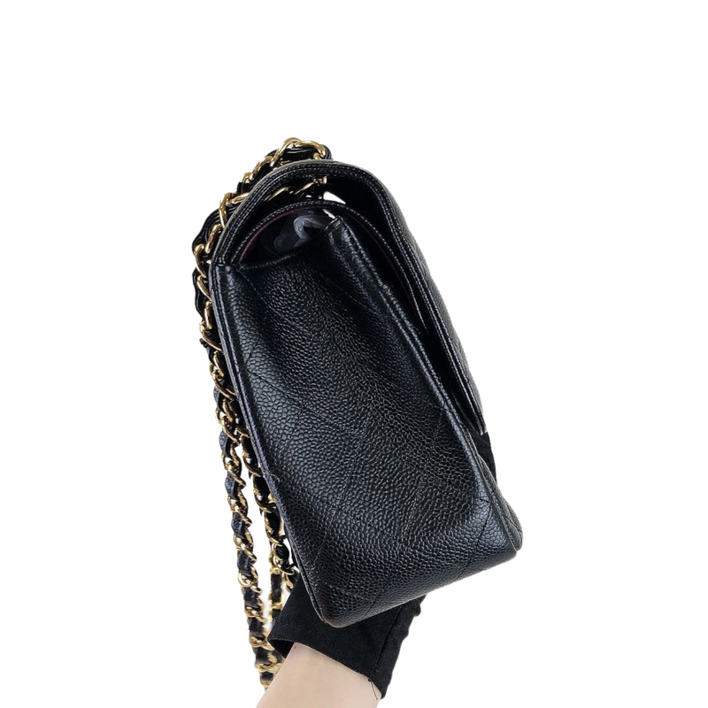 Jumbo Double Flap Caviar Black GHW