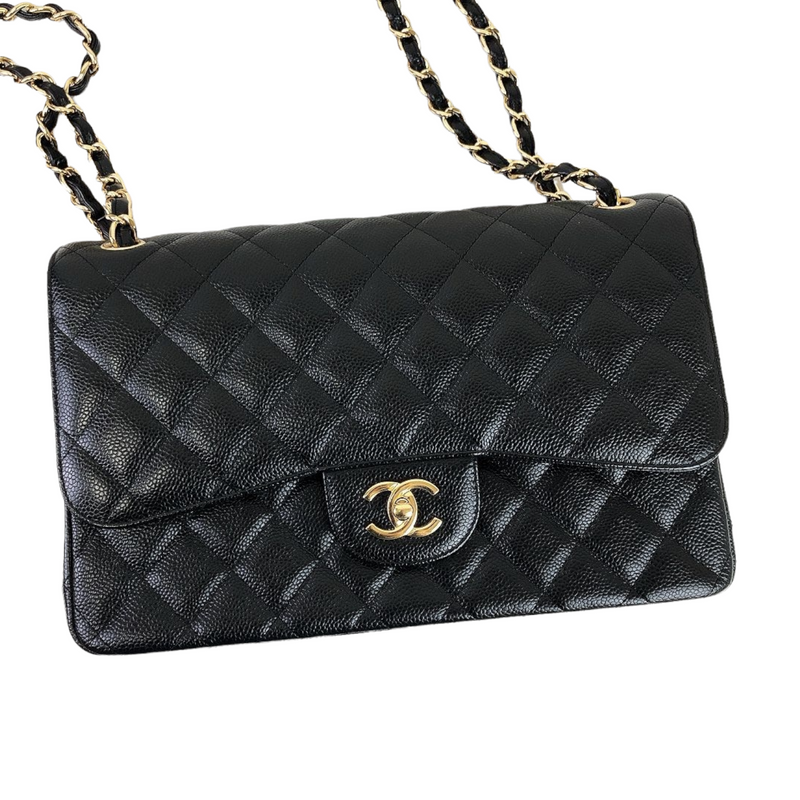 Jumbo Double Flap Caviar Black GHW