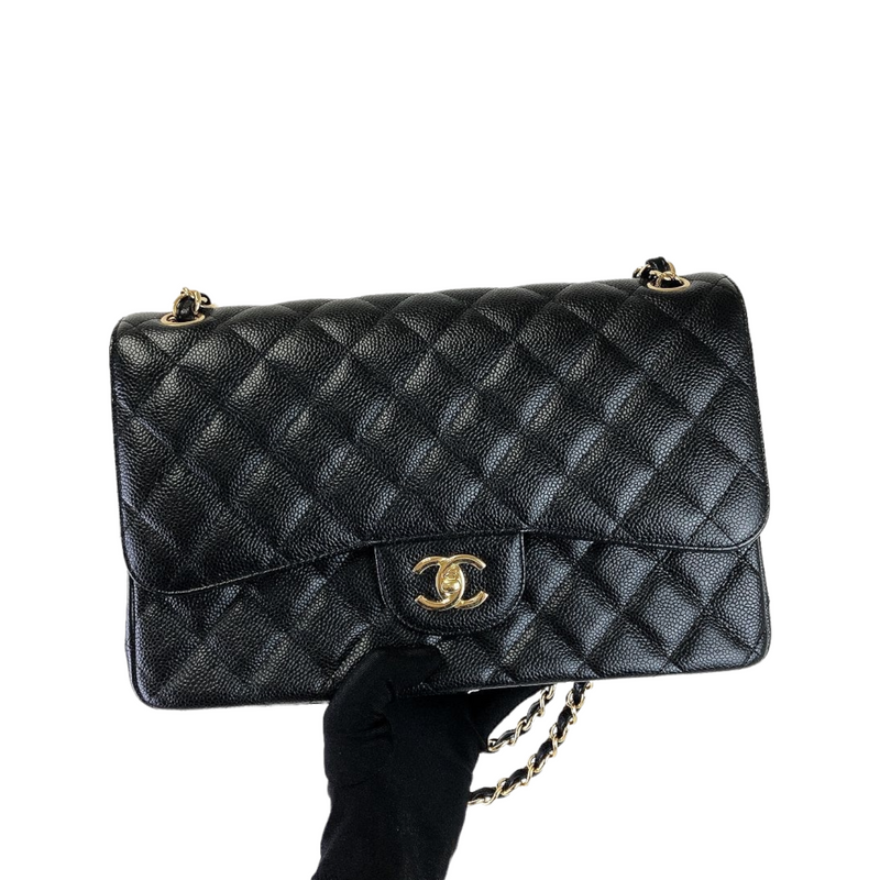 Jumbo Double Flap Caviar Black GHW