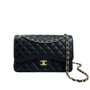 Jumbo Double Flap Caviar Black GHW