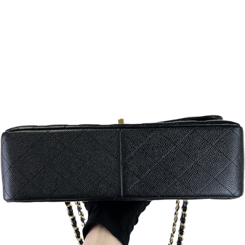 Jumbo Double Flap Caviar Black GHW