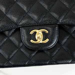 Jumbo Double Flap Caviar Black GHW