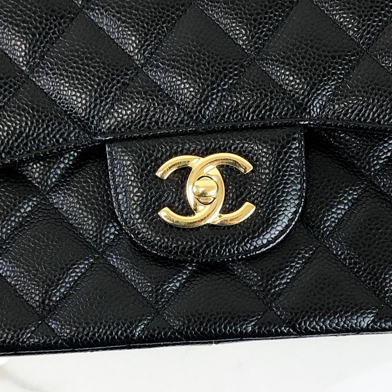 Jumbo Double Flap Caviar Black GHW