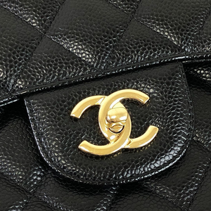 Jumbo Double Flap Caviar Black GHW