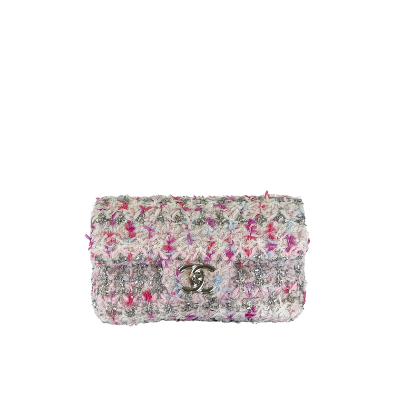 Mini Rectangular Flap Tweed Pink SHW