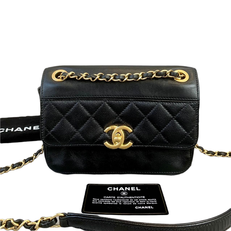 Mini Flap Bag Mixed Leather Black GHW
