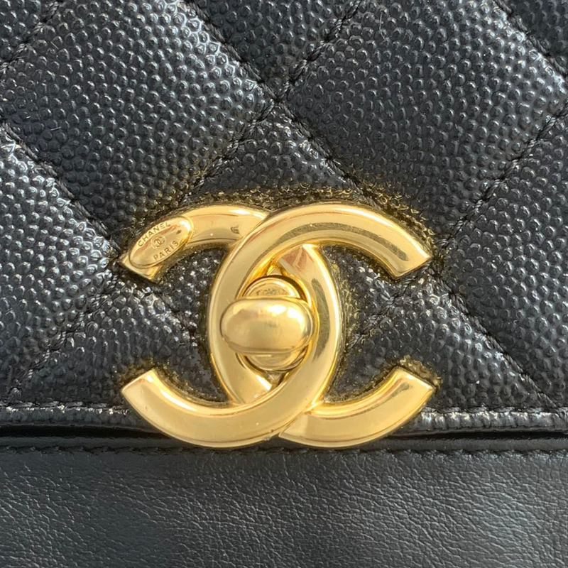 Authentic CHANEL 23P Mini Flap Black Leather Bag Maxi Distressed Gold CC