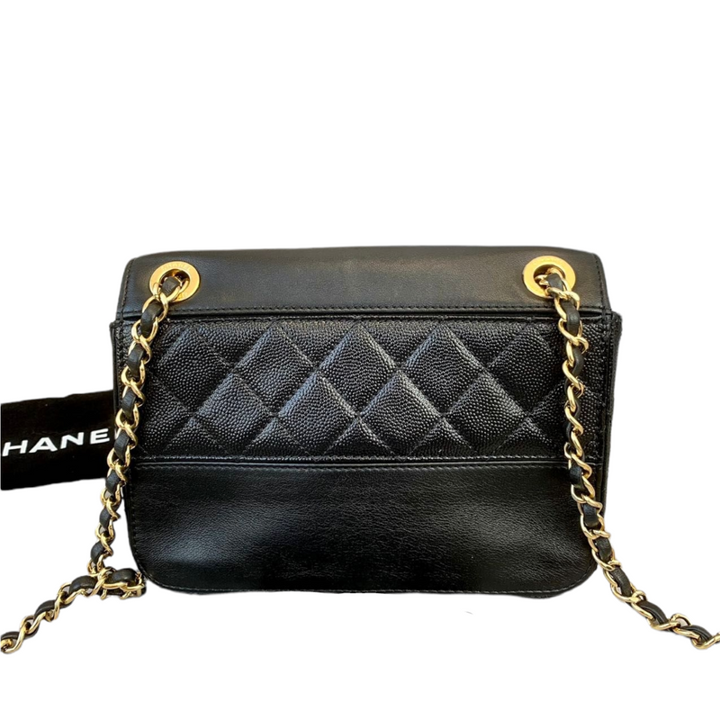 Mini Flap Bag Mixed Leather Black GHW